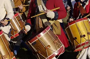 Formation Prints: British drummers marching in a reenactment on the Yorktown battlefield