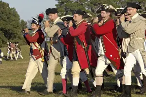 Formation Prints: British fifers marching in a reenactment on the Yorktown battlefield