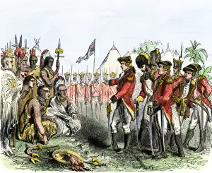 British General Burgoyne addressing Native Americans to secure an alliance