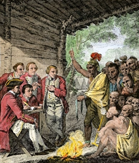 British General Henry Bouquets council with Native Americans during Pontiacs