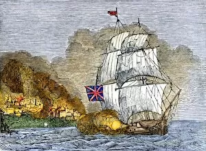 British Navy Gallery: British Navy bombarding the shores of Chesapeake Bay, War of 1812