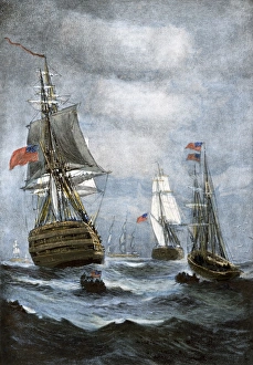 Atlantic Ocean Prints: British ships blockading Chesapeake Bay at the outset of the War of 1812
