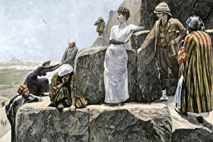 Egypt Prints: British tourists ascending the Great Pyramid in Egypt