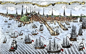 British warships in Boston harbor