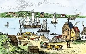 Oxen Collection: Brooklyn Ferry on the Manhattan shore, 1700s