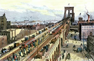 Suspension Bridge Gallery: Busy Brooklyn Bridge the year it opened, 1883