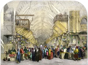World Places:historical View Prints: Busy drug bazaar in Istanbul, 1850s
