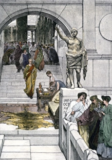 Busy government hall in ancient Rome