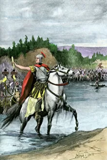 Images Dated 6th December 2011: Caesar leading the Roman army across the Rubicon