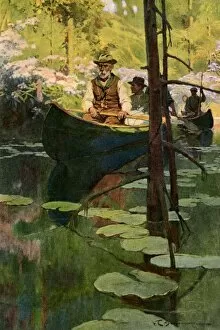 1900s Collection: Canoeists on a slow-moving stream