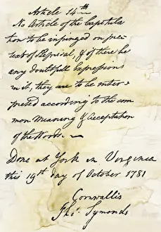 Surrender Prints: Capitulation document from Lord Cornwallis to General Washington at Yorktown