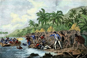 English Gallery: Captain Cook killed by Hawaiian natives, 1779