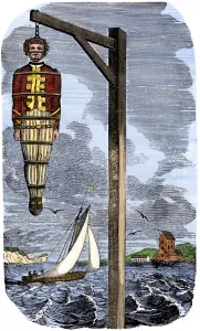 Crime Prints: Captain Kidd in chains, executed for piracy in England