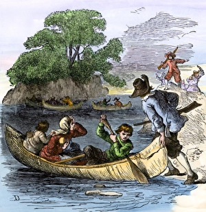 Signal Prints: Carolina colonists fleeing in canoes from a Native American attack