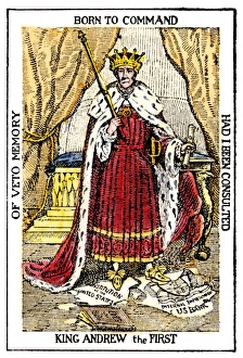 Cartoon showing President Andrew Jackson as King Andrew the First