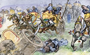 Charge of the Persians scythe chariots against the army of Alexander the Great