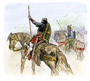 French History Prints: Charlemagne leading the Franks into battle