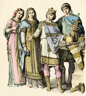 Carolus Magnus Collection: Charlemagne and Queen Hildegard with their court