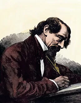 Novelist Gallery: Charles Dickens writing