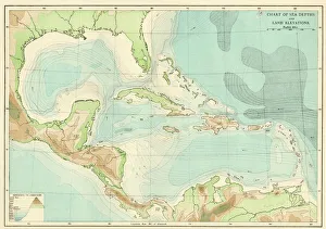 Chart of the West Indies sea depths and land elevations