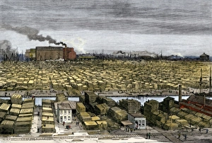 Barge Gallery: Chicago lumber wharves, 1880s