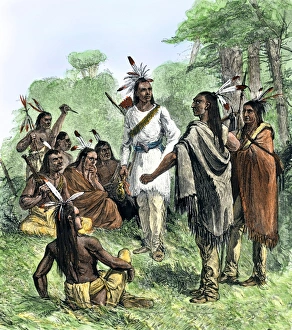 Chief Opecancanough arousing Native Americans against Virginia colonists