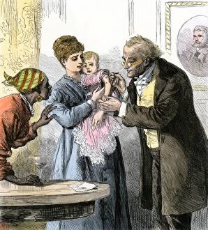 Infant Gallery: Child inoculated with smallpox vaccine, 1870