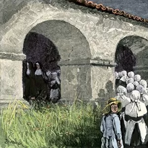 Spanish Mission Gallery: Children at San Juan Bautista Mission, California, 1800s