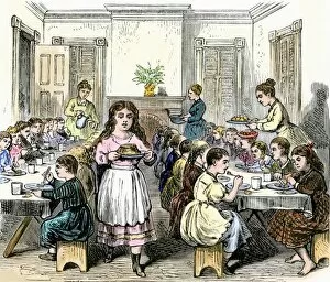 Dinner Gallery: Childrens Aid Society dining-hall, 1800s