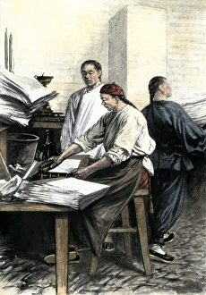India And Asia Prints: Chinese printers inking blocks to reprint Chinese classics - paper is rubbed