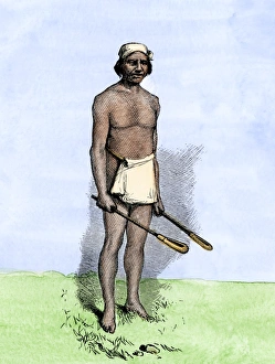 Sports:recreation Prints: Choctaw or Creek ball-player with Native American lacrosse sticks