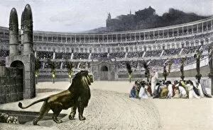 Rome Collection: Christians attacked by a lion in ancient Rome