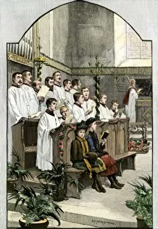 British Isles Gallery: Christmas music in an Anglican church, 1880s