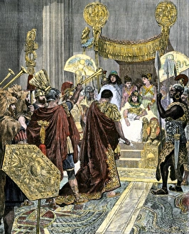 Cleopatra receiving Marc Antony in ancient Egypt