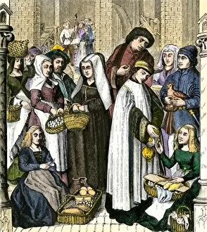 Farmers Market Gallery: Clergy collecting tax from medieval merchants