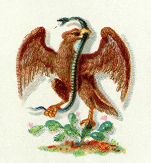 Latin American Prints: Coat-of-arms of Mexico, an eagle on a cactus with a snake in its beak