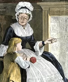 Knitting Gallery: Colonial boy learning to read at home