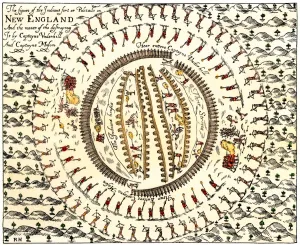 Conflict Prints: Colonial forces under Captain Mason destroy the principal Pequot Indian village