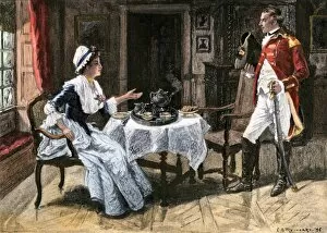 1770s Collection: Colonial woman serving tea to a British officer