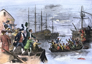 Colonials destroy British cargo of tea in Boston harbor