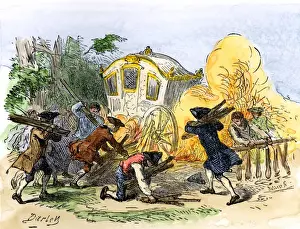 Colonials setting a bonfire at the Bowling-Green to protest the Stamp Act in