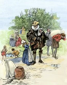 Pioneers Collection: Colonists arriving on Roanoke Island, 1585