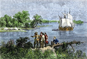 Quaker Gallery: Colonists landing at the site of Philadelphia