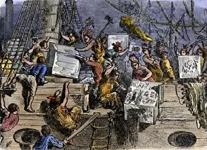 Sons Of Liberty Gallery: Colonists participating in the Boston Tea Party, 1773
