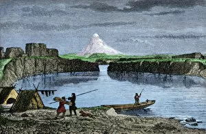 Canoe Gallery: Columbia River campsite of Native American fishermen