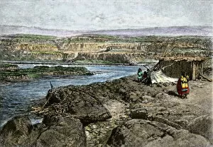 American West Collection: Columbia River fishing camp of Native Americans