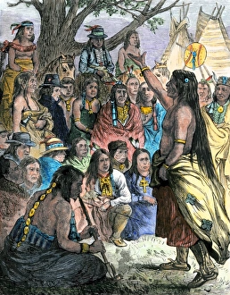 Colorado Prints: Comanche and Arapaho leaders holding a council of war about white encroachment