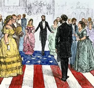 American Flag Gallery: Confederate President Davis dancing on a US flag, 1862
