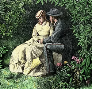 Young Gallery: Confederate soldier romancing a young woman, 1800s
