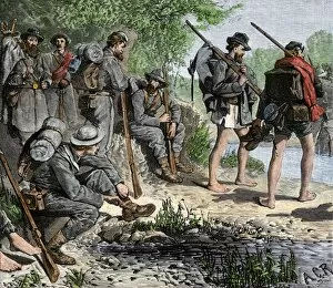 Confederate Soldier Gallery: Confederates fording a river in the Civil War